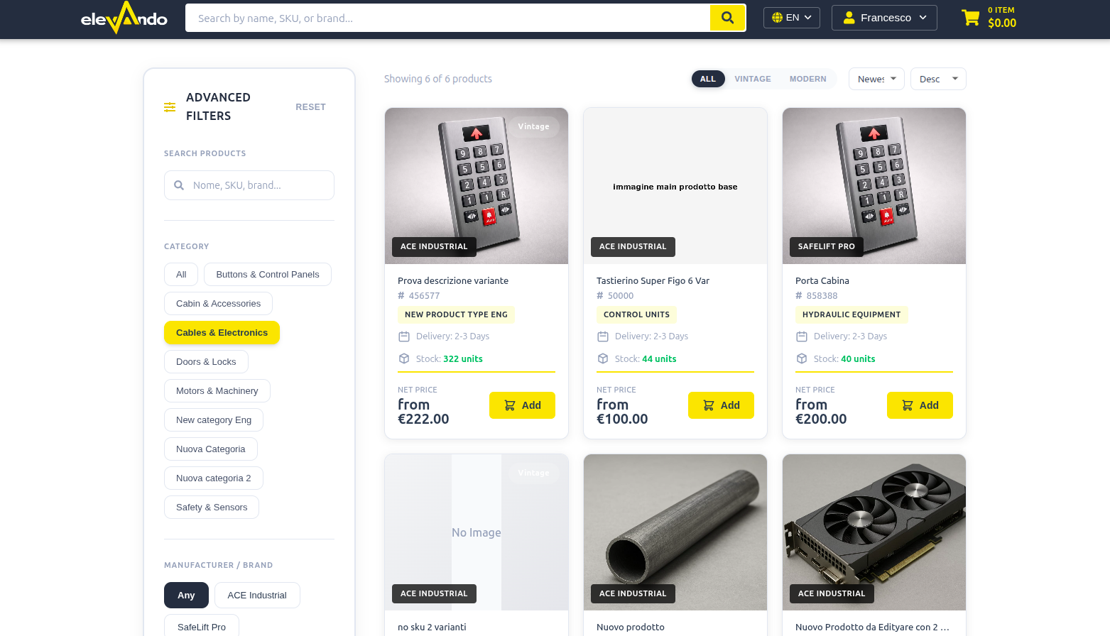 Elevando is an e-commerce platform for elevator spare parts that I built from scratch. 

I handled the full-stack development, including the technical architecture, front-end and back-end implementation, payment integration, and production deployment