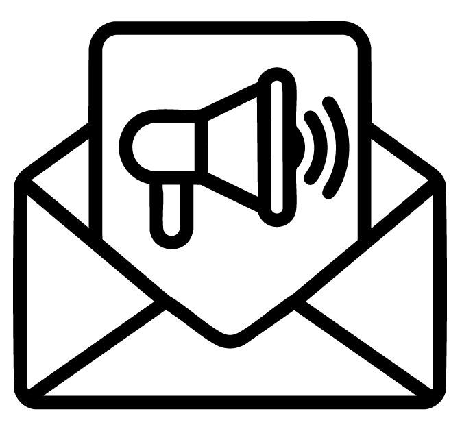 Envelope with a loudspeaker icon above it and sound waves indicating audio or announcement.
