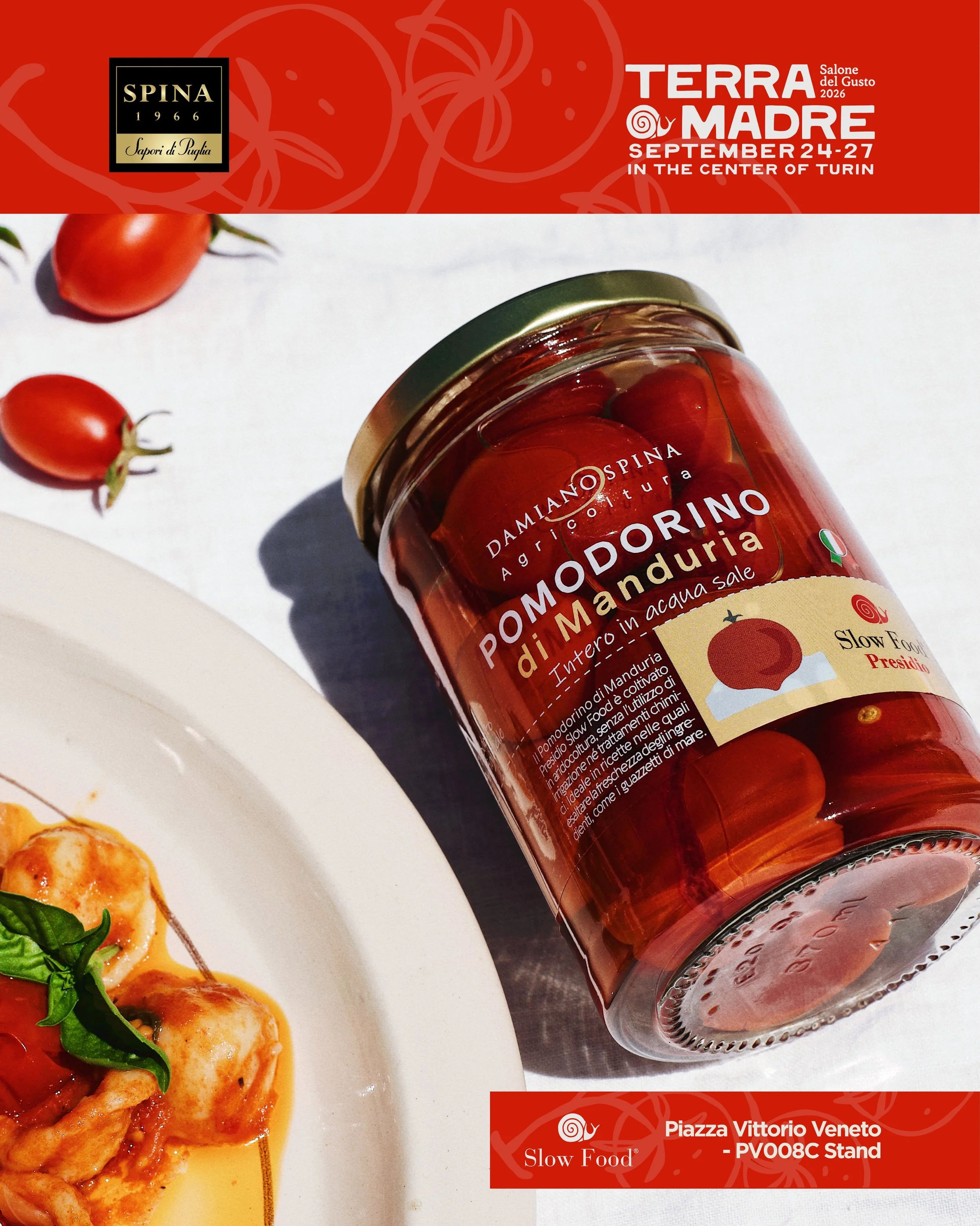 Dal 24 al 27 settembre saremo a @slow_food_events 2026, nel cuore di Torino, con uno dei prodotti che pi&ugrave; racconta il nostro lavoro: il @pomodorinodimanduria - Presidio Slow Food.

Piccolo, ovale, dalla buccia sottile e dal colore rosso vivo. 