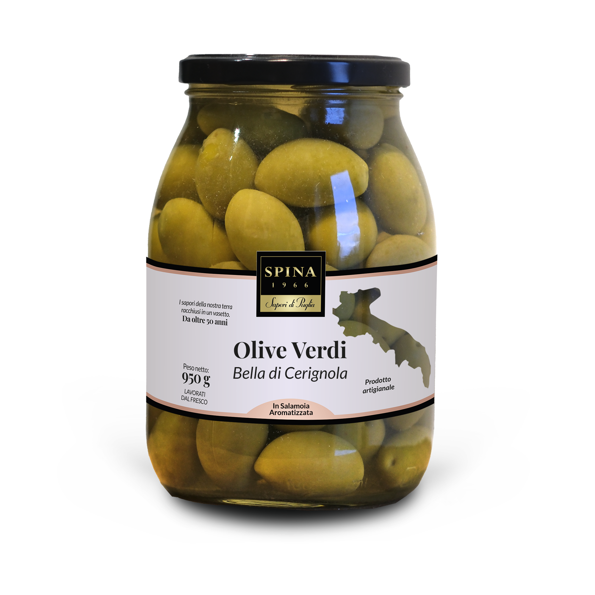 Olive Verdi Bella di Cerignola in salamoia aromatizzata 950 g 3G