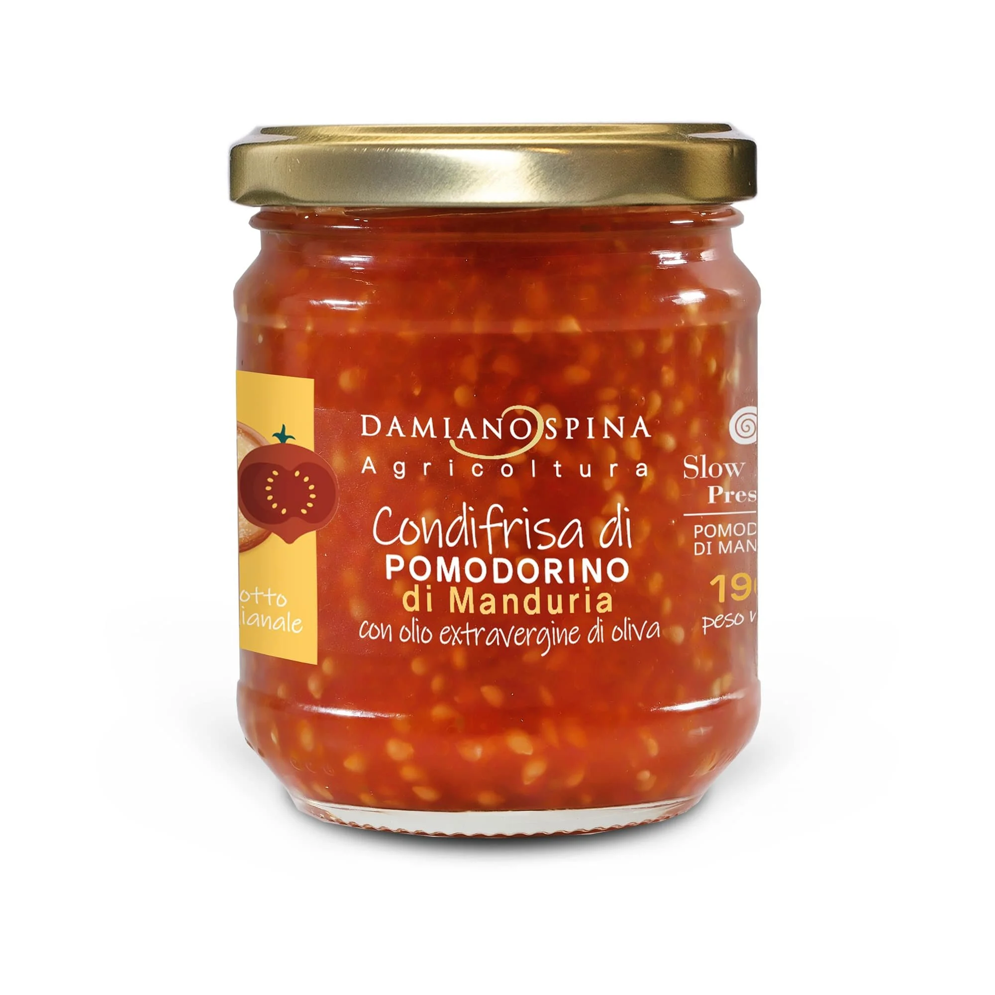 Condifrisa con semi di Pomodorino di Manduria Presidio Slow Food, sale, origano, in olio extra vergine di oliva 190 g