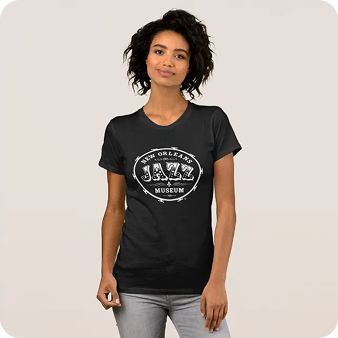 Black T-shirt with the museum's drum logo printed on the front