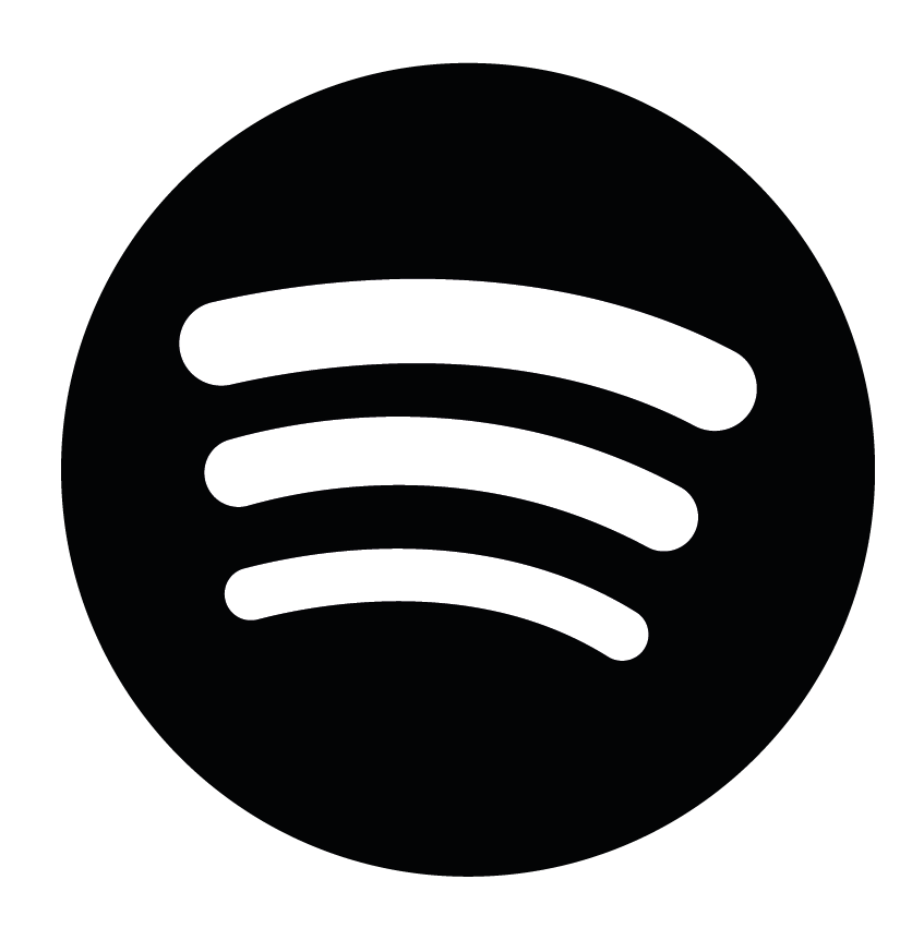 Icône blanche de logo Spotify sur fond noir.