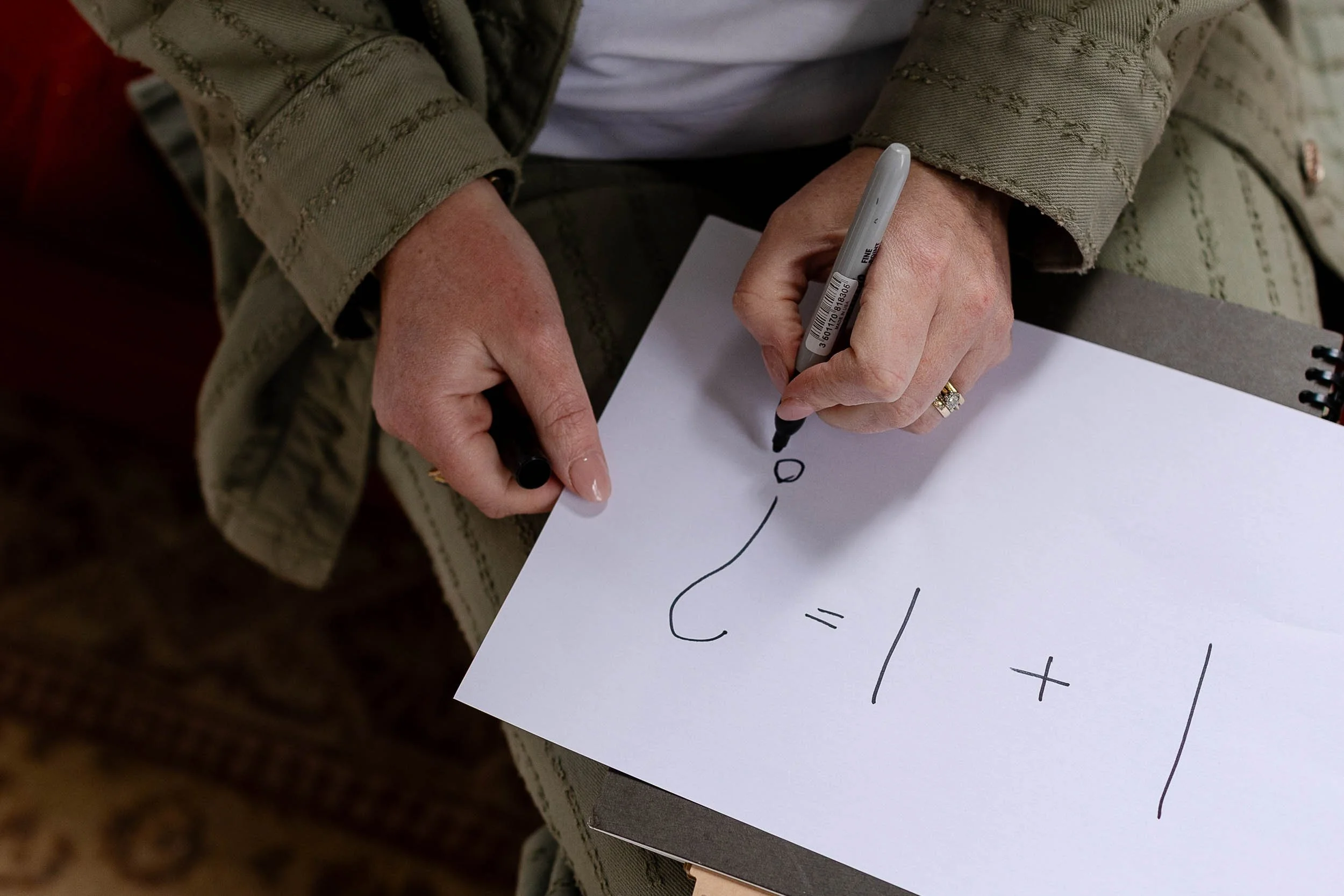 Retail merchandising consultant writing on paper