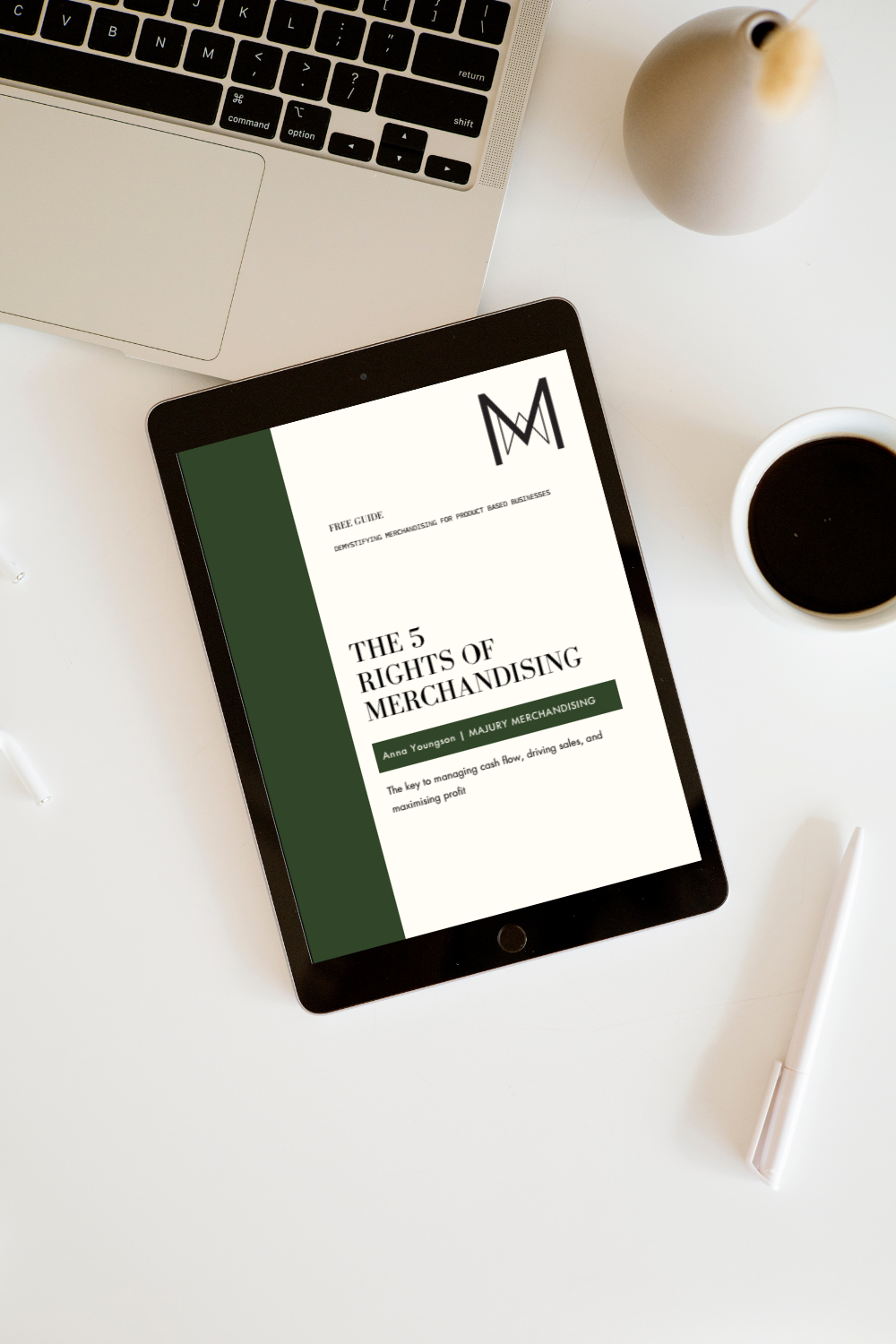 iPad mockup of Free Merchandising Guide for Independent Fashion Brands
