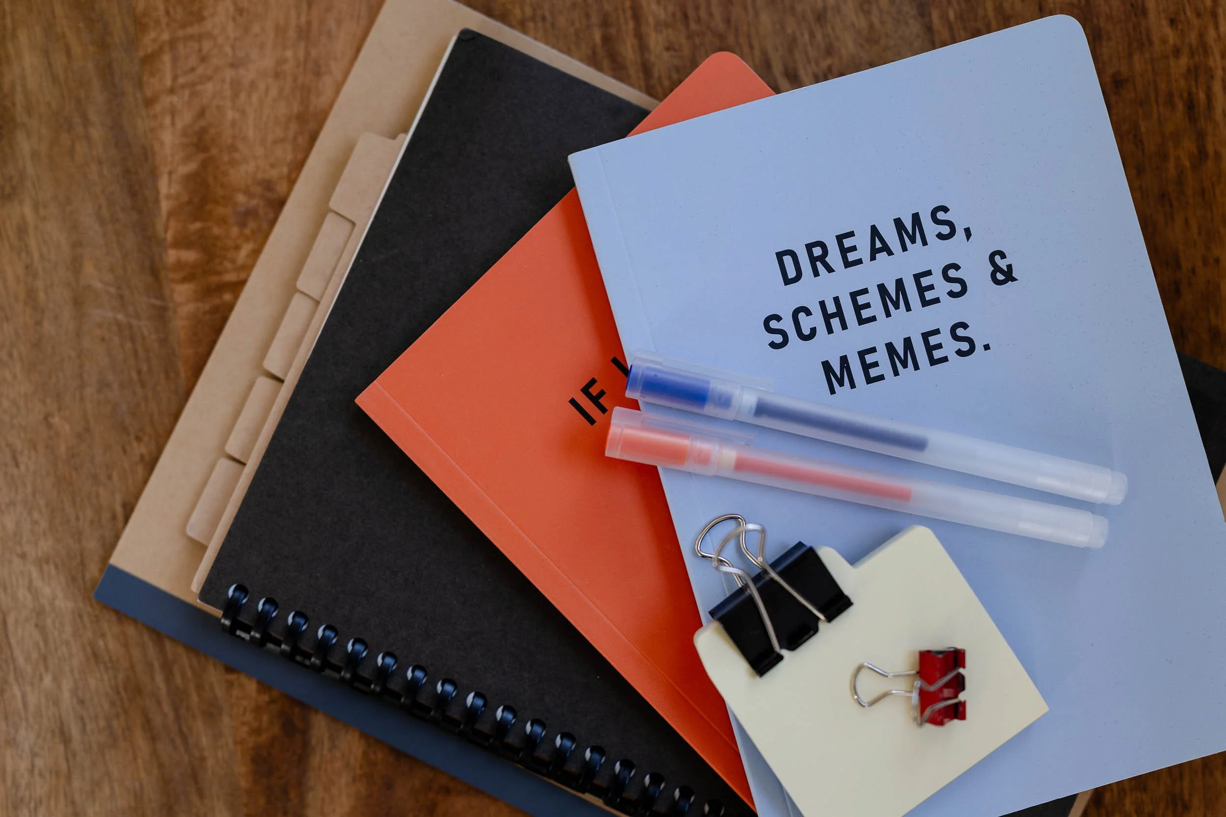 Retail planning notebooks and pens