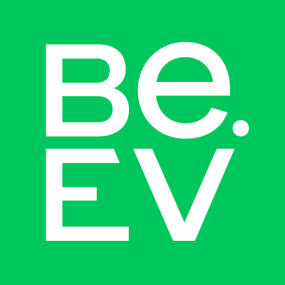 Green background with white text that reads "BE. EV".