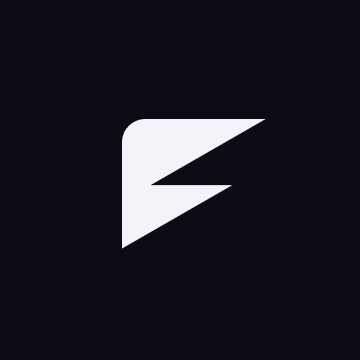 A white stylized letter F on a black background.