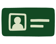 A green identification card with a white silhouette of a person and lines representing text.
