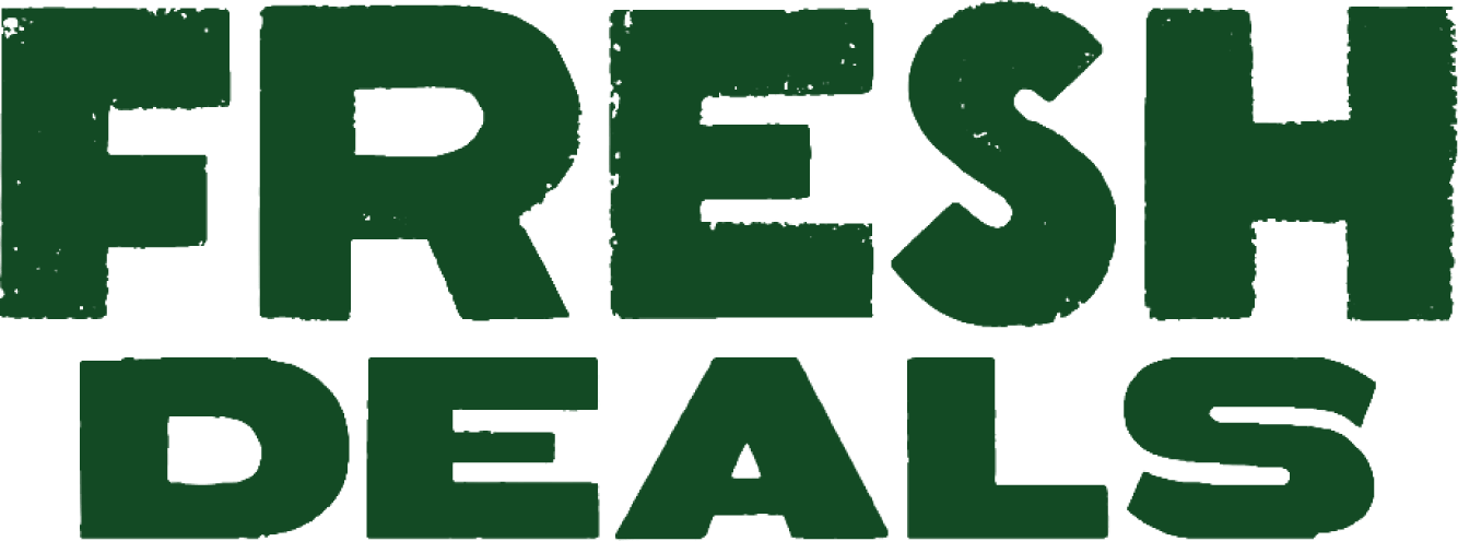 Bold green text reading 'FRESH DEALS' on a white background.