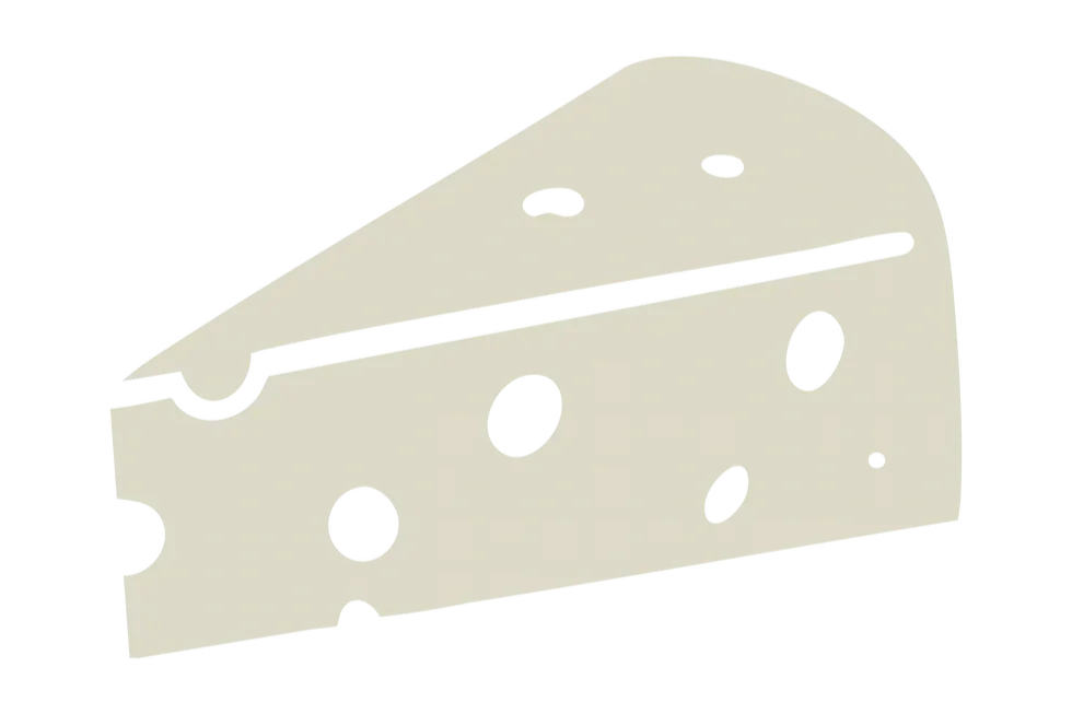 A wedge of Swiss cheese with holes on a white background.