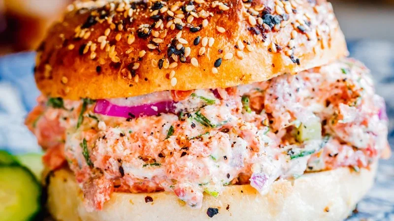 Chopped Smoked Salmon Salad Bagel Sandwich