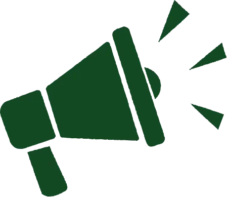 Green megaphone with sound lines.