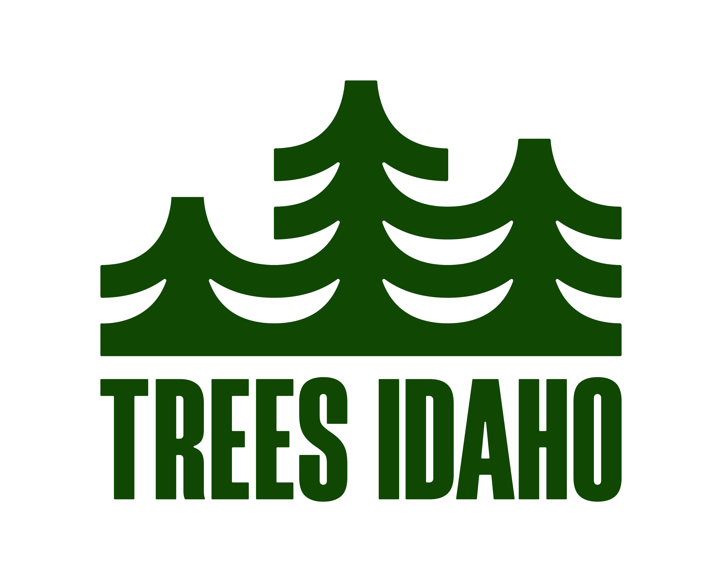 Green stylized pine trees with the words "Trees Idaho" in bold green capital letters underneath.