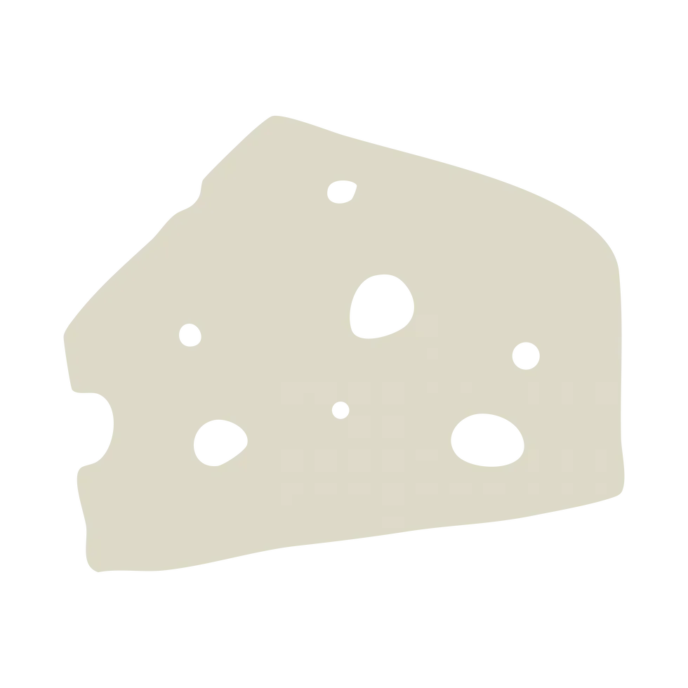 Pixelated image of a slice of Swiss cheese with holes, placed on a flat surface.