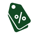 Green shopping tag icon with a percentage symbol