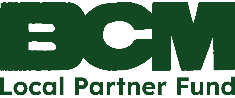 Logo of BCM, a local partner fund, with large green letters and a smaller green tagline underneath.