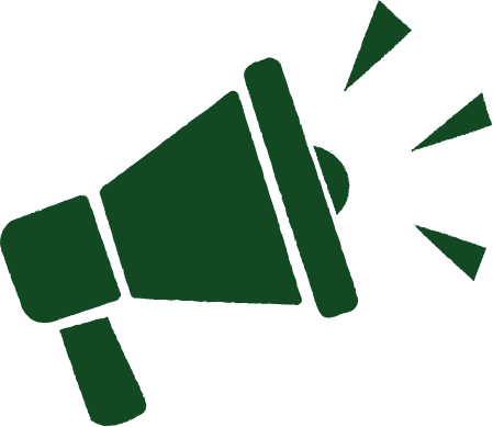 Green megaphone icon with soundwaves emanating from it.