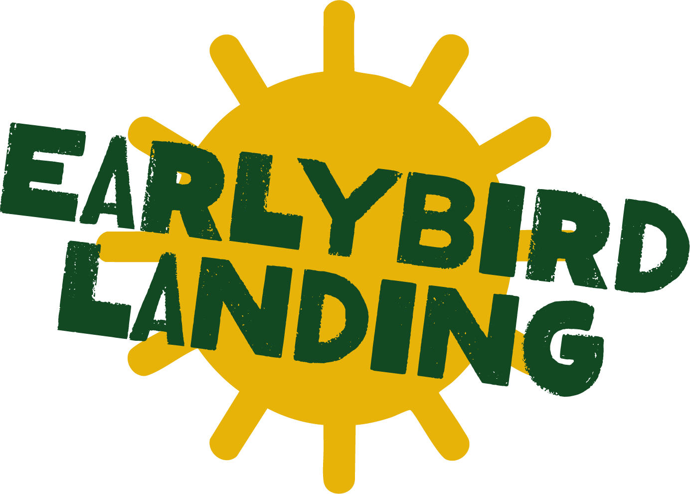 Logo for Early Bird Landscaping with a yellow sunburst background and green text.