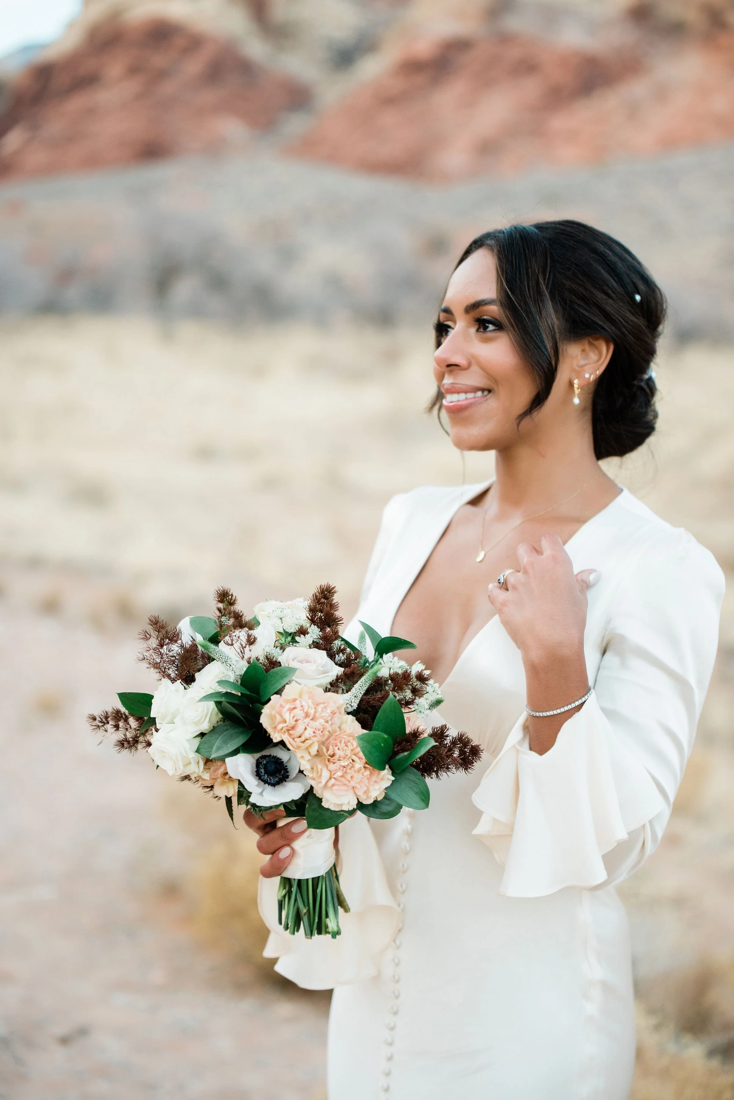 Wedding Elopement gallery for Martinique & James at Red Rock Canyon with Cactus Collective, Wedding Hair & Makeup by Amelia C & Co