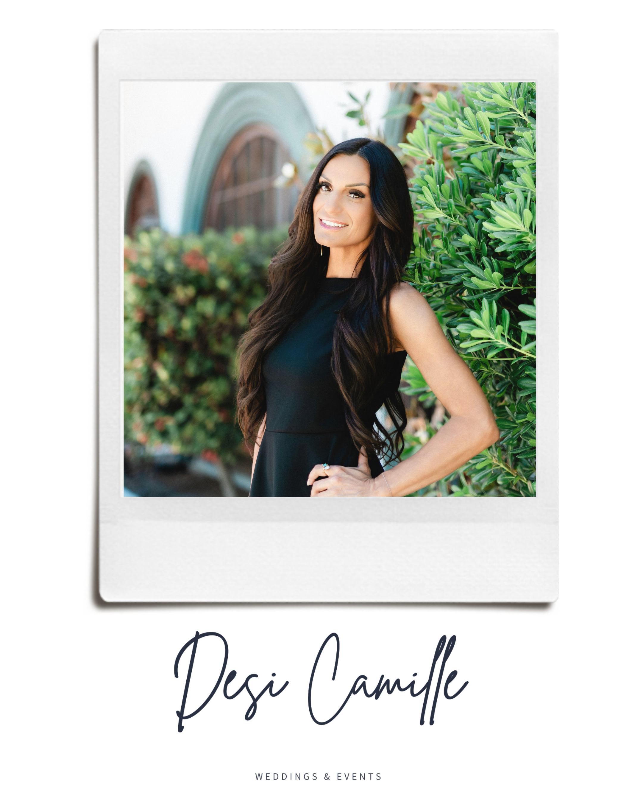 Photo endorsement from Desi Camille, Luxury Wedding & Event Planner, praising Amelia & Co's ability to make clients feel comfortable, confident, and beautiful.