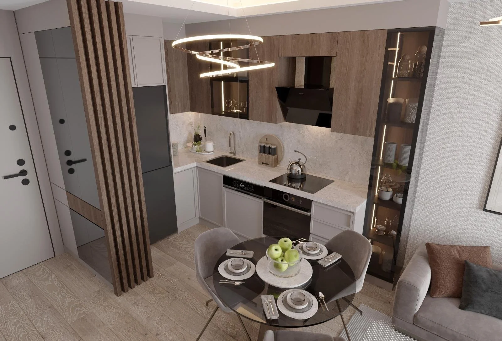 EM Sky Residence mutfak ve yemek alanı iç mekan tasarımı