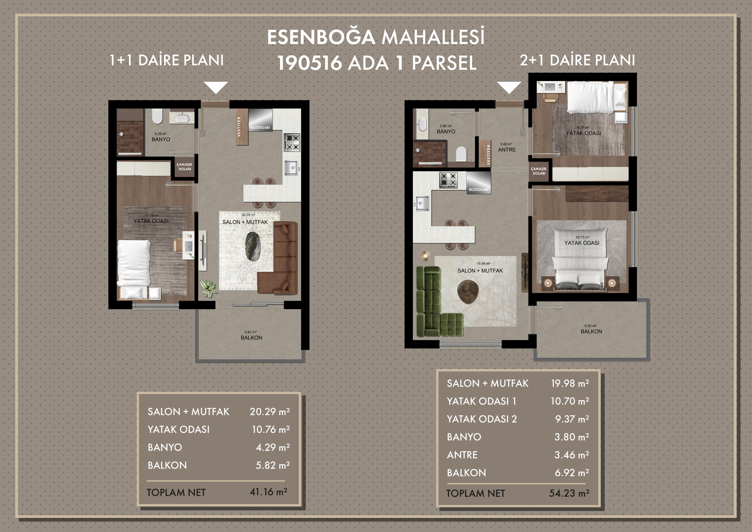 Aydos & Zeybek İnşaat EM Sky Residence Ankara Esenboğa 1+1 ve 2+1 daire planları