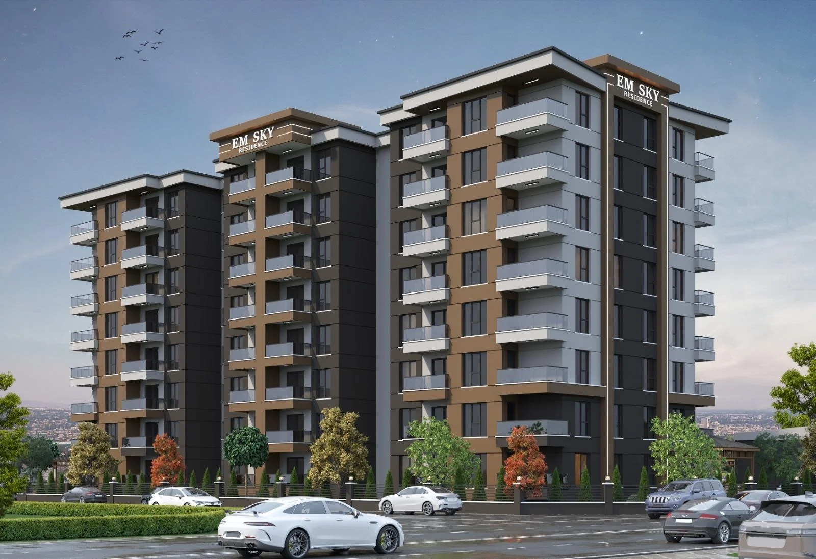 EM Sky Residence modern dış cephe ve balkon görünümü