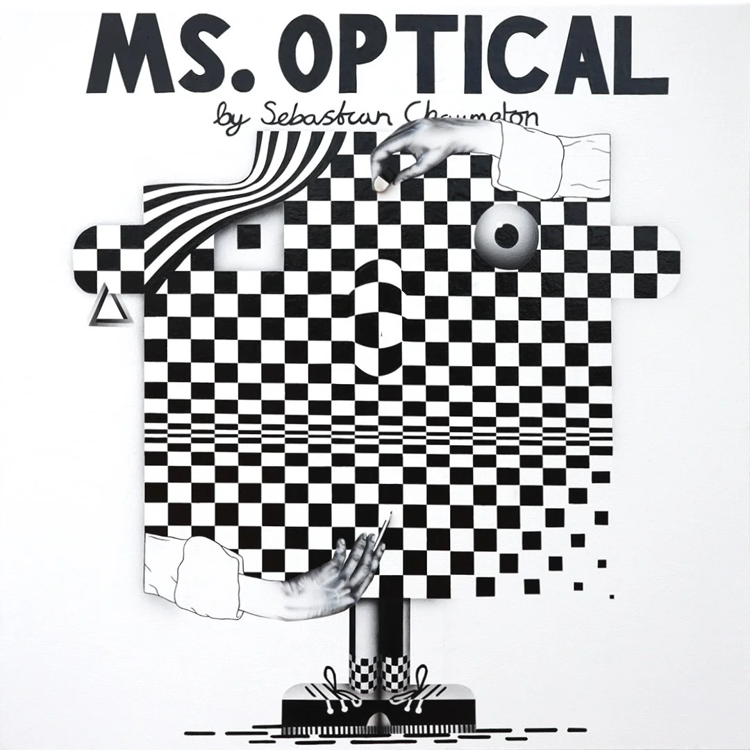 MS OPTICAL
117 x 117 x 4 cm
Acrylic, Oils, Pencil & Rubber on Canvas