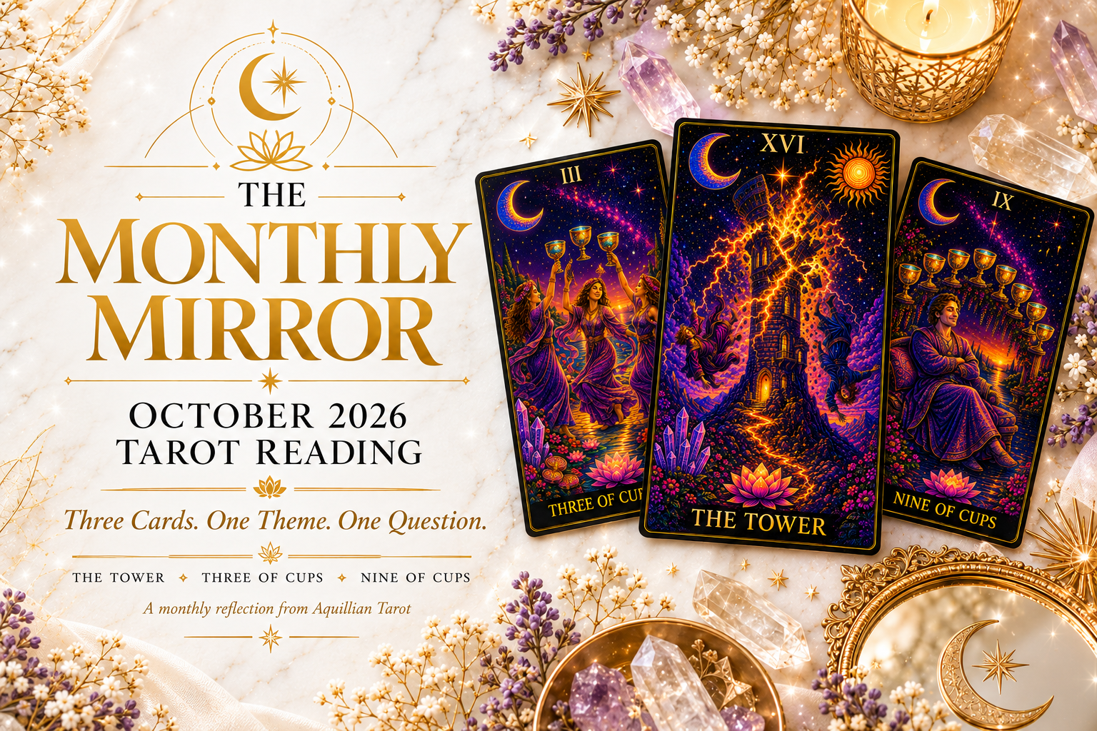 October 2026 Tarot Reading: The Monthly Mirror, Aquillian Tarot                                                                                    Three Cards. One Theme. One Question.