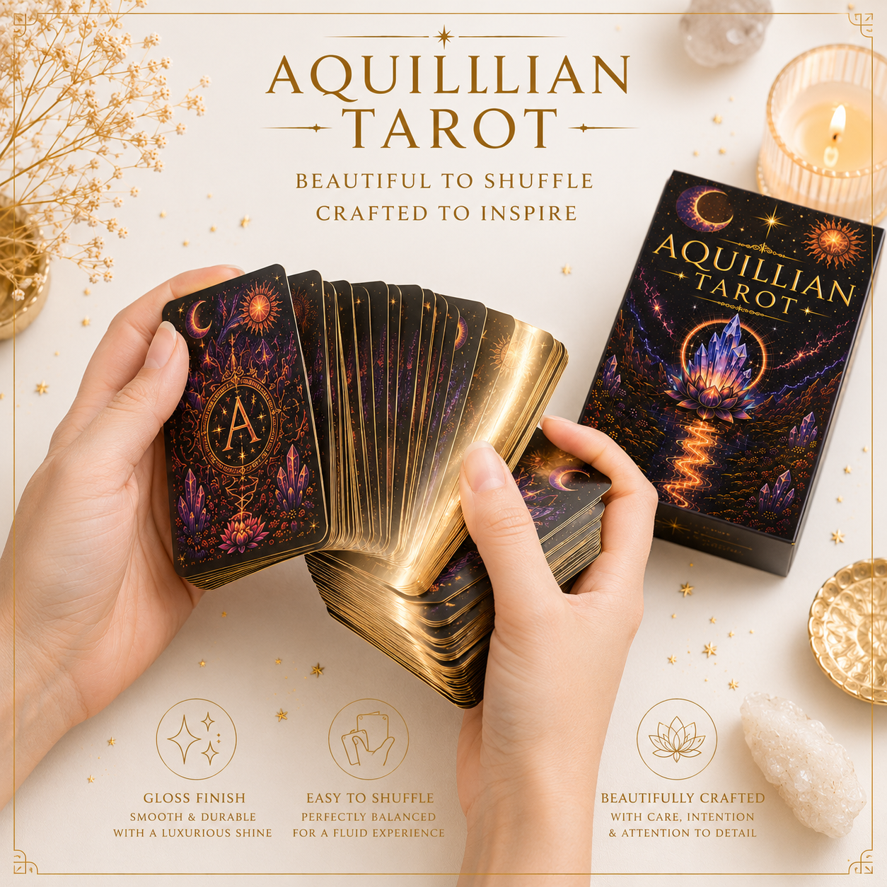 Aquillian tarot cards shuffling gloss finish .png