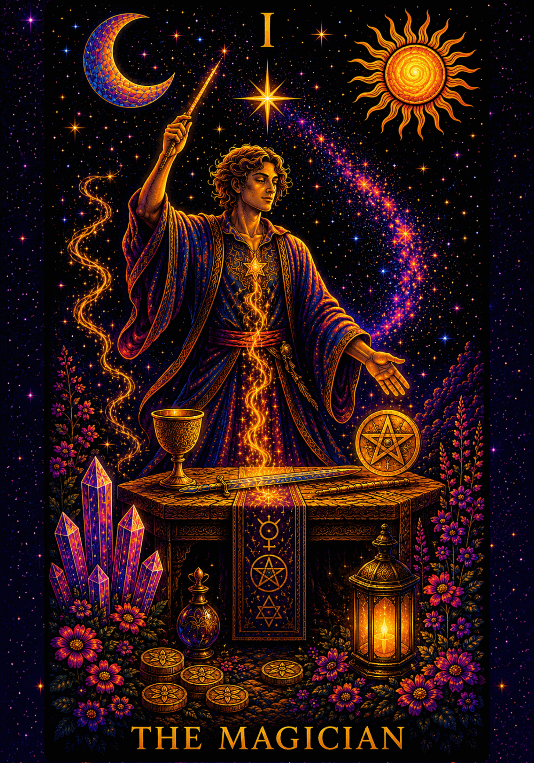 The Magician tarot card from the Aquillian Tarot deck