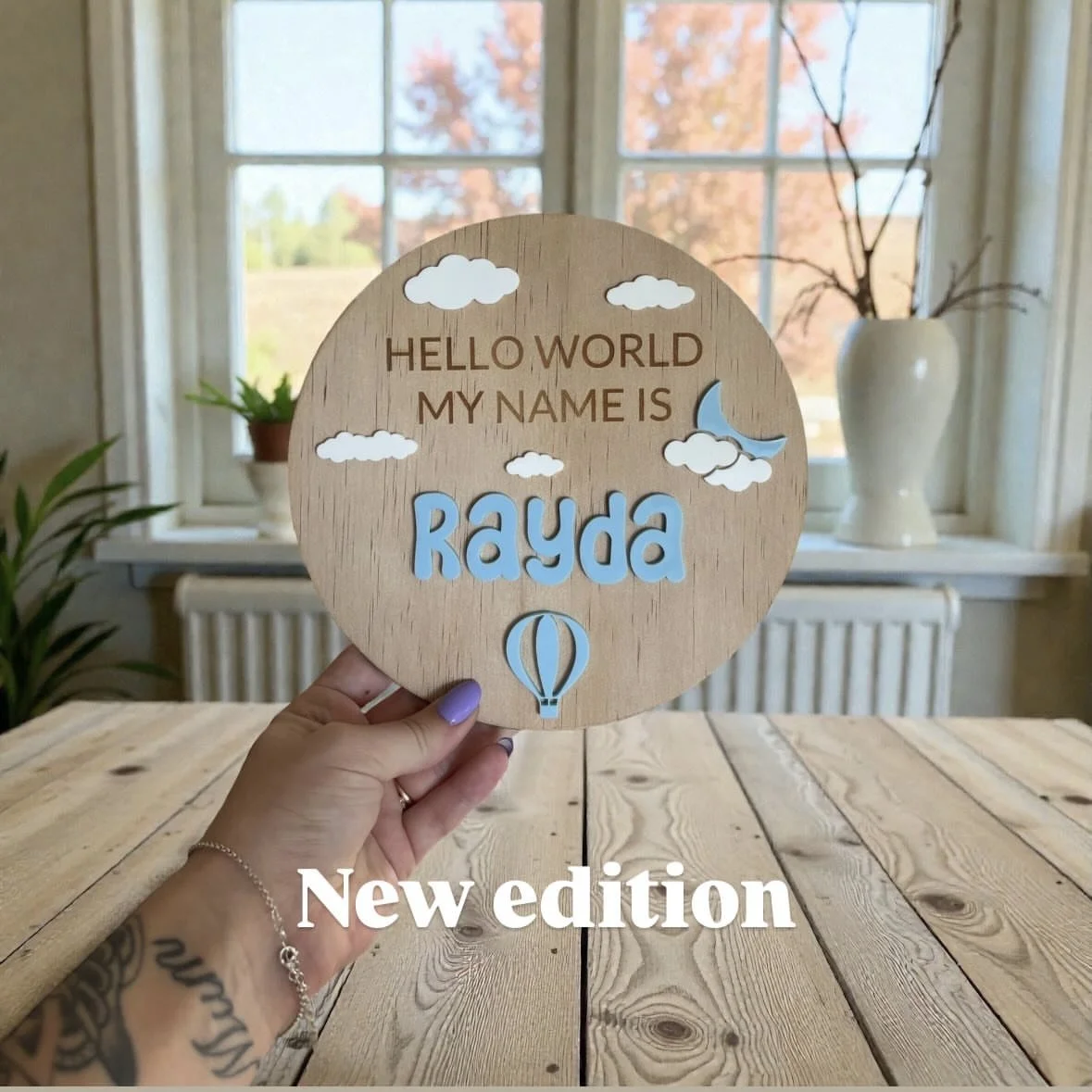 Personalised 'Hello World' Baby Name Plaque