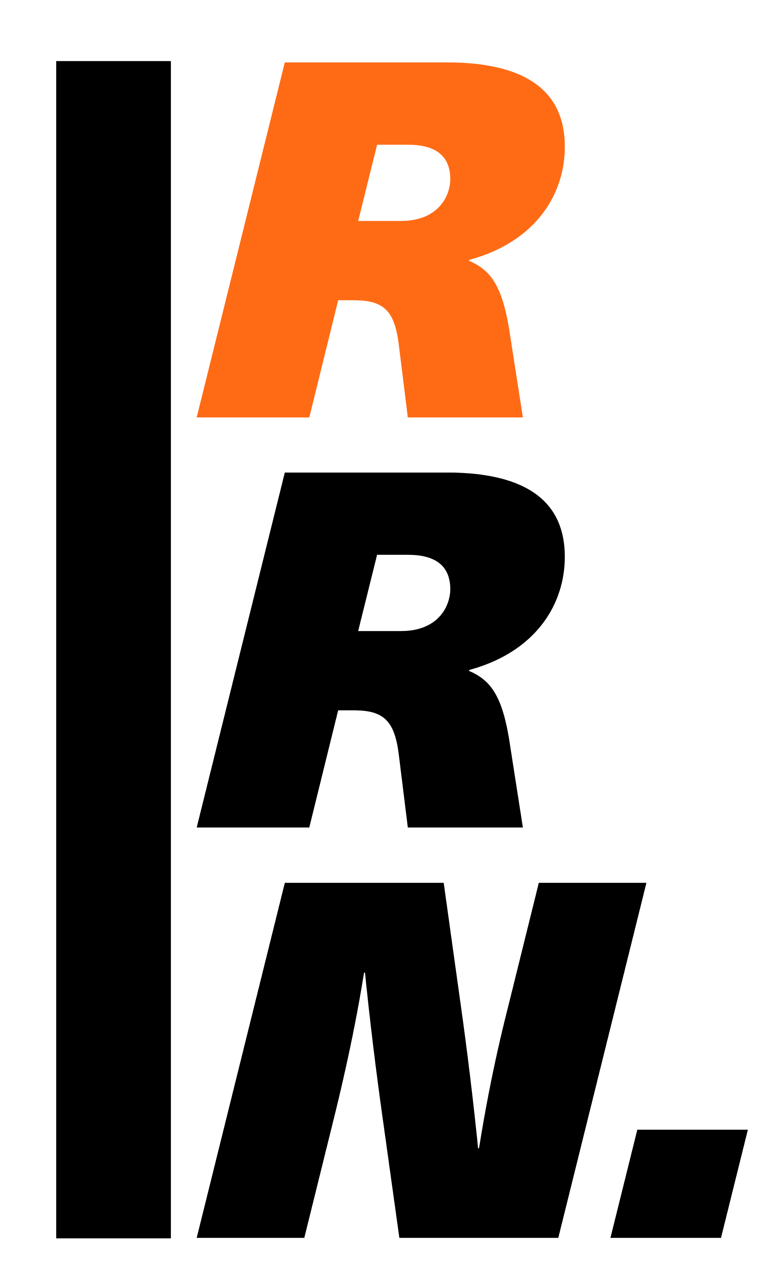A large black scoreboard with the letter 'R' in orange at the top and a black outline of the letter on the left side.