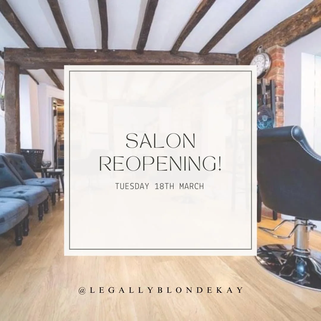 The salon will be reopening on Tuesday 18th March 2025! ✨

Kayleigh will be coming back part-time working 3 days a week. Appointments are for existing clients only.

We look forward to seeing you all soon!

Polite reminder that our price increases wi