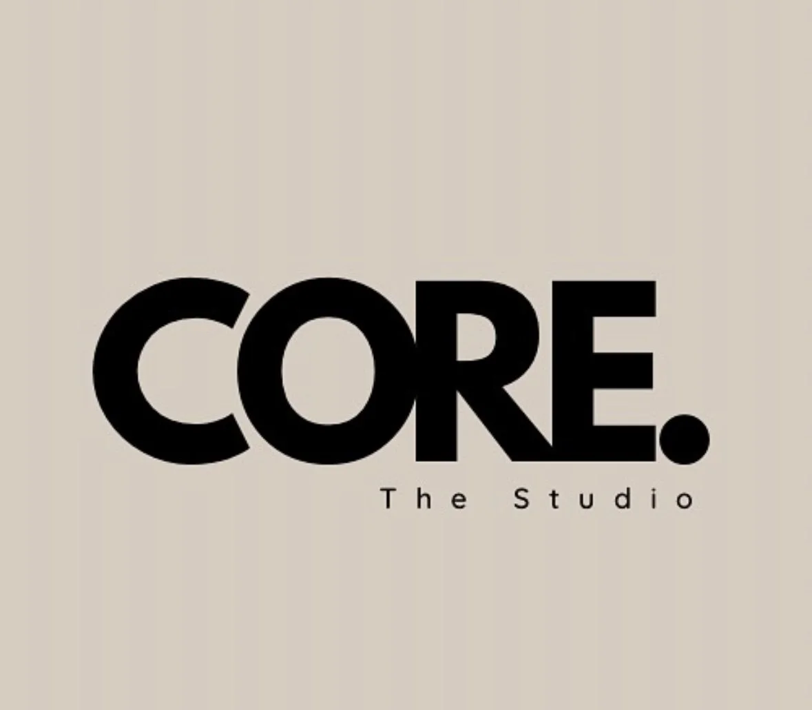 Logo for CORE The Studio with bold black text on a beige background.