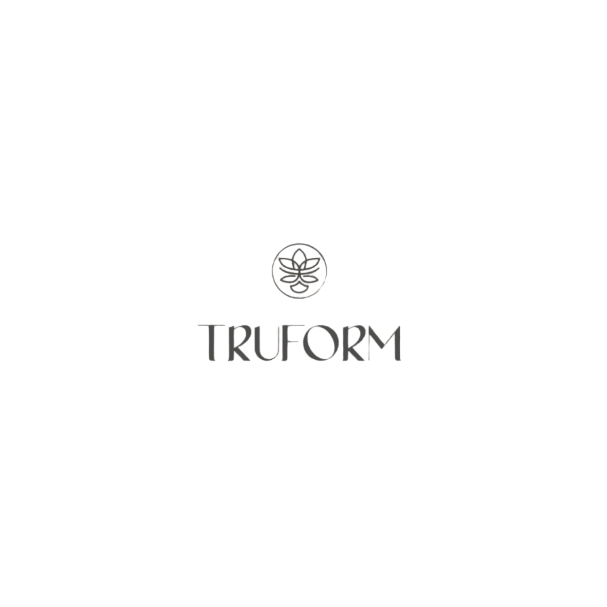 A black T-shirt with a minimalist white design of a basket and flowers, with the word 'TRUFORM' written below.