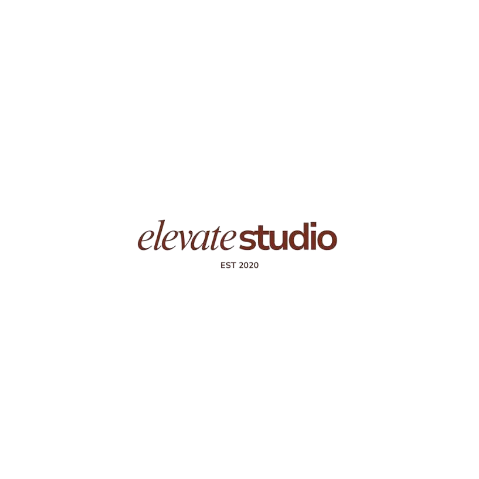 Black background with red text that reads 'elevestudio' and smaller text underneath that reads 'EST 2020'.