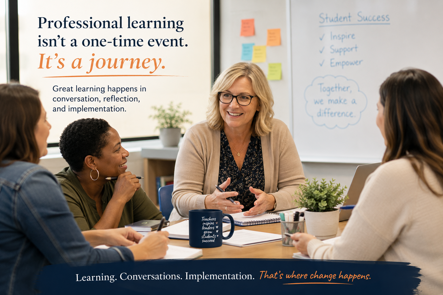 Professional learning creates possibilities. Implementation turns those possibilities into lasting impact.