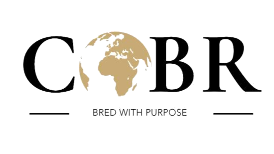 Logo with the word "COBR" and a globe showing Africa, Europe, and parts of Asia, with the words "BRED WITH PURPOSE" underneath.