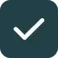 White checkmark on a dark green background.