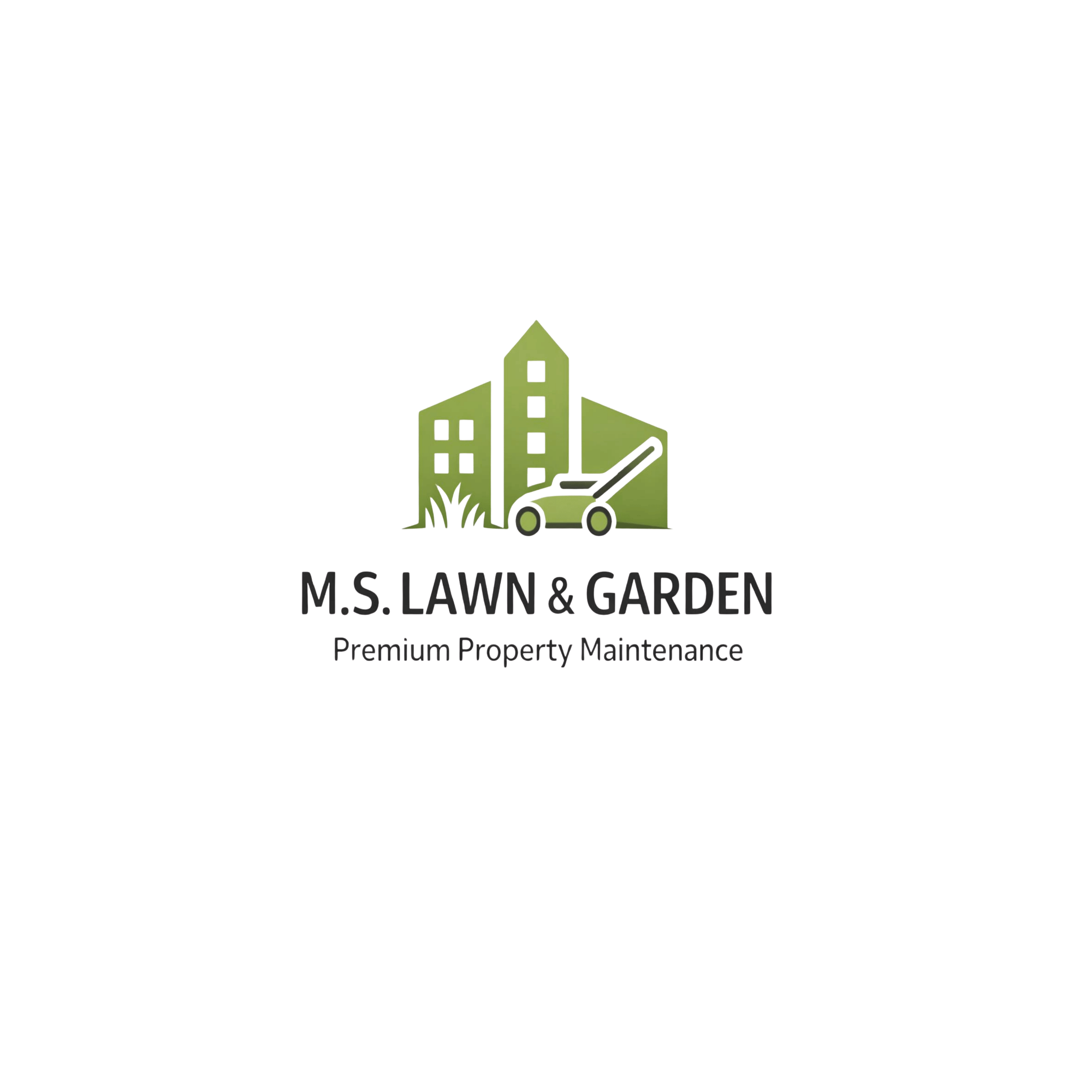 Logo of M.S. Lawns & Garden, a premium property maintenance company, featuring a stylized house with a leaf in the center, and the company name beneath.