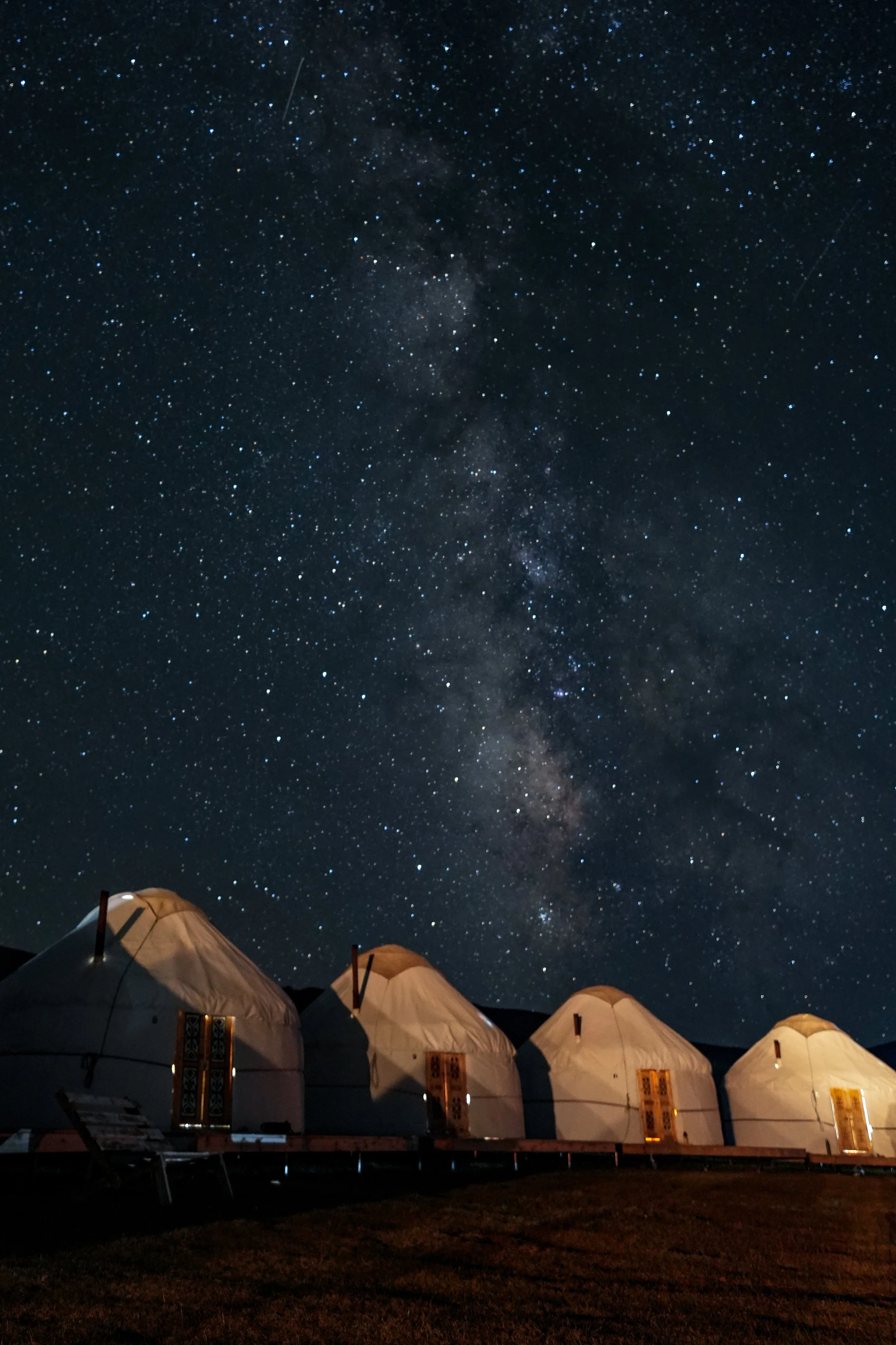 Milky Way abive the yurts in Son Kul - some of the darkest night skies iin the world