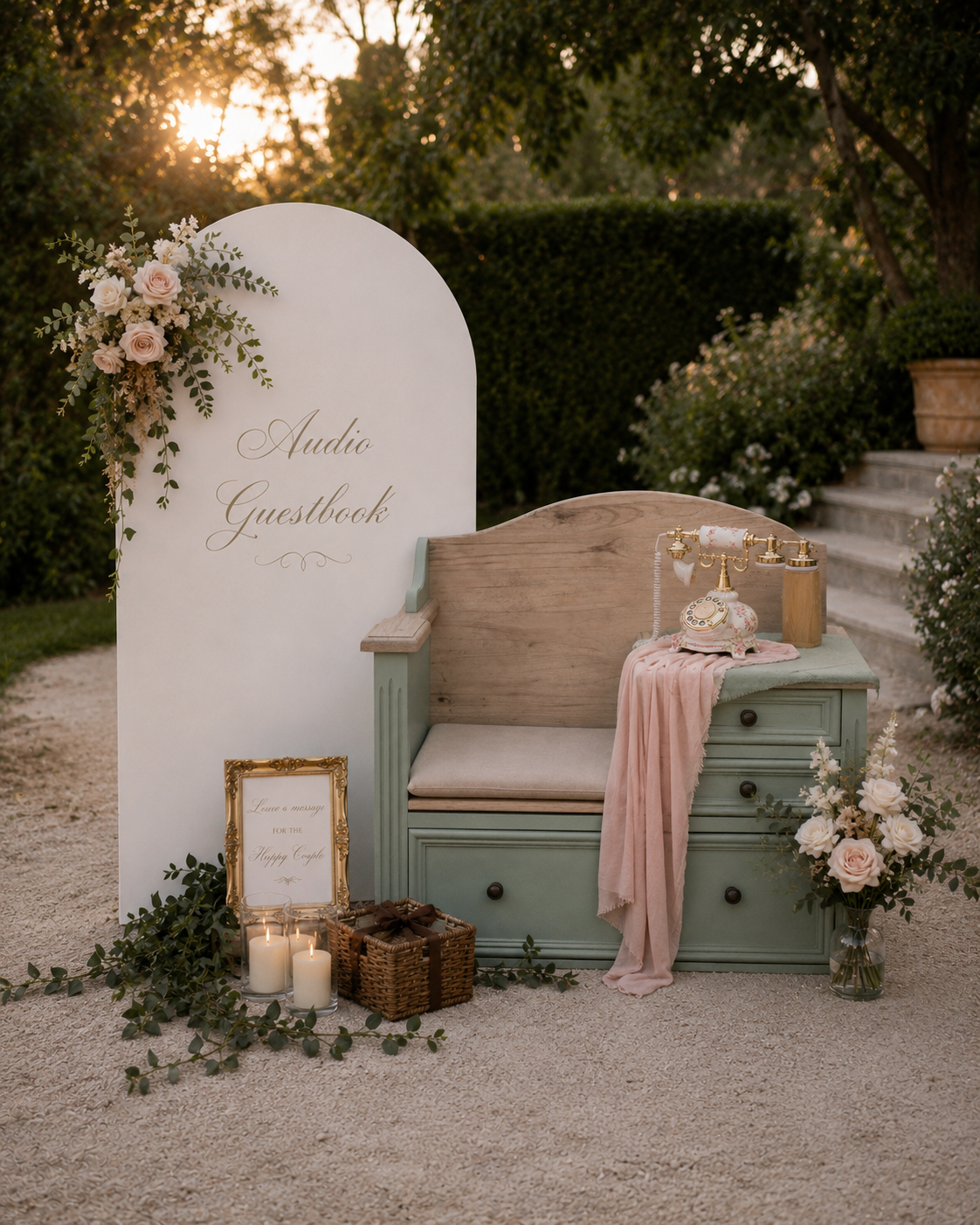 Sage chair with curved backdrop as the audio guestbook sign.png