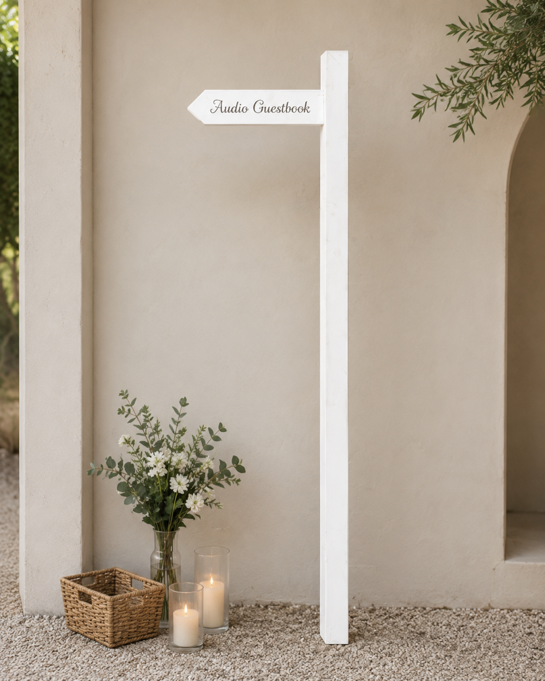 Feature Displays & Stands: Directional White Audio Guestbook Signpost