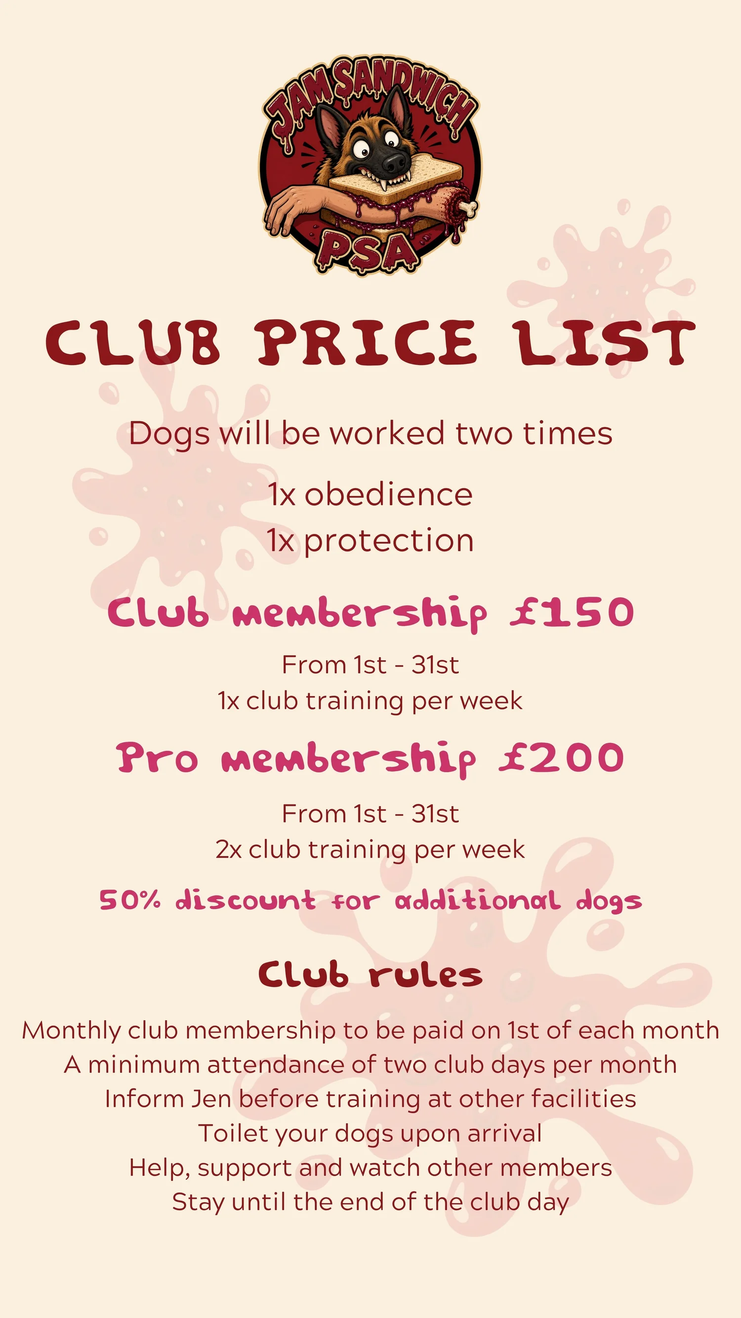 Jam PSA price list