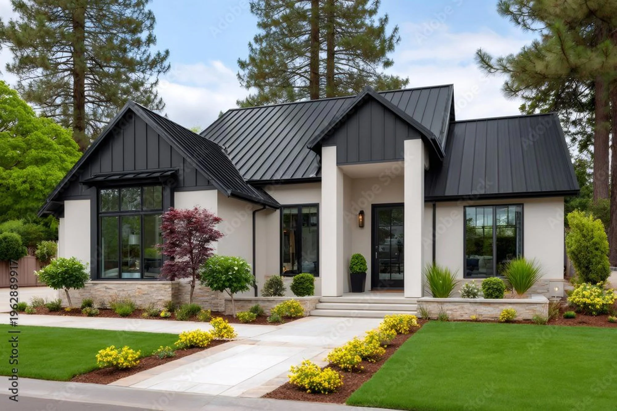 house with metal roof and beautiful curb appeal
