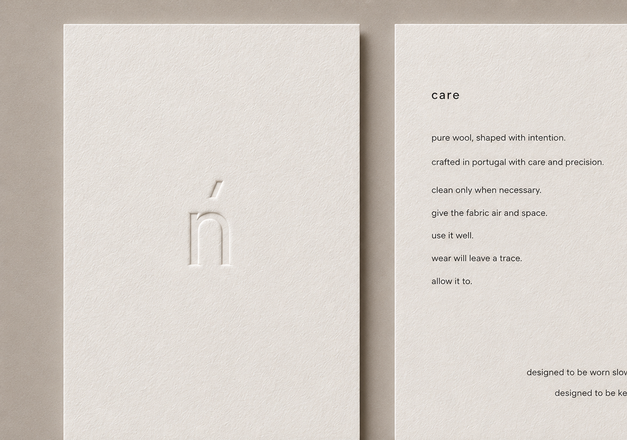 Nenúfar embossed care cards printed on premium cotton paper with blind embossed logo.