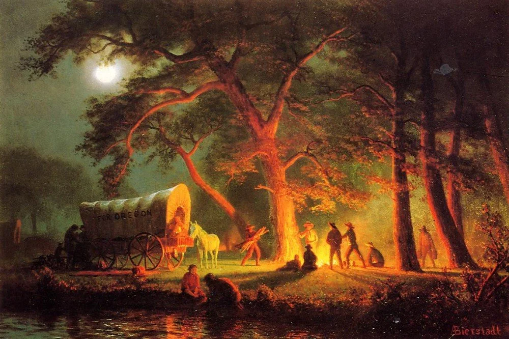 The great environmental and economic potential of the Oregon Territory led many to pack up their families and head west along the Oregon Trail. The Trail represented the hopes of many for a better life, represented and reinforced by images like Biers