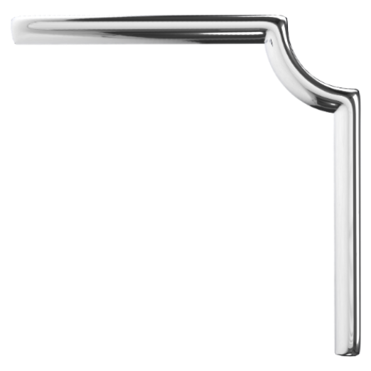 Close-up of a metallic L-shaped tool or instrument with a curved end.